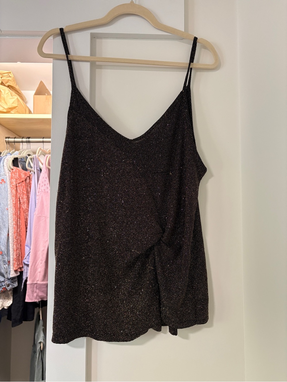 Sparkle Black Sleeveless V-Neck Tank Top